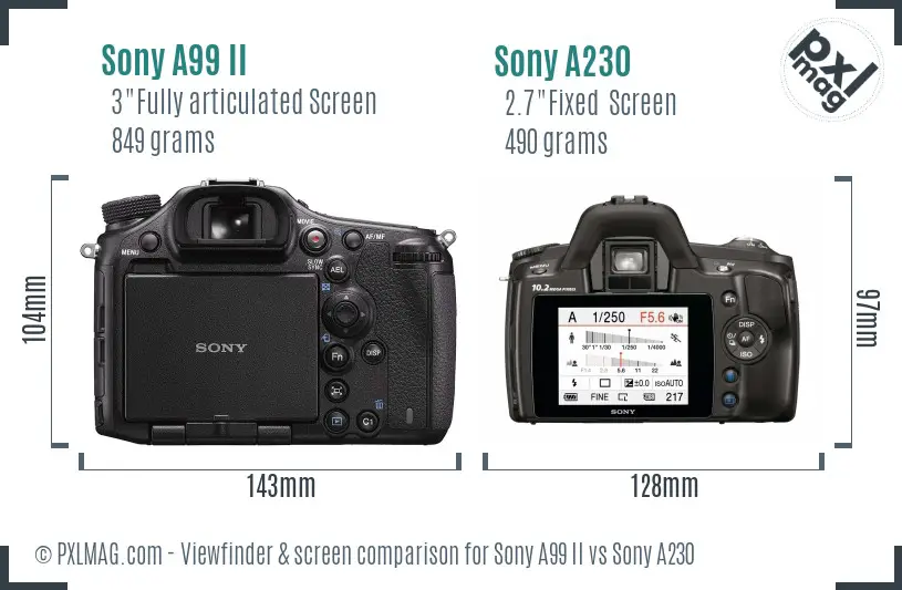 Sony A99 II vs Sony A230 Screen and Viewfinder comparison