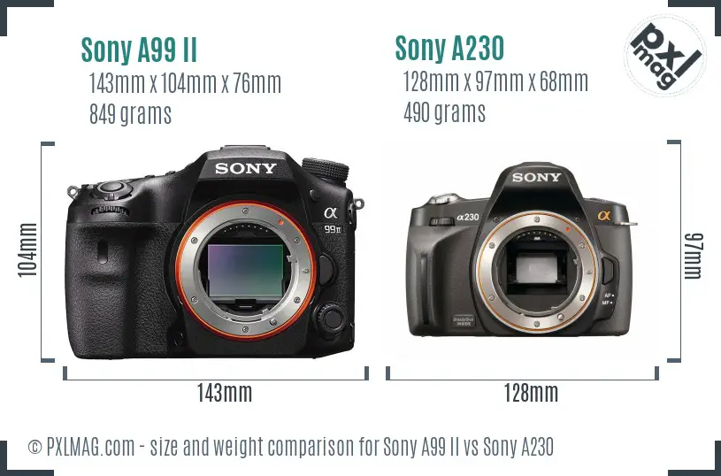 Sony A99 II vs Sony A230 size comparison