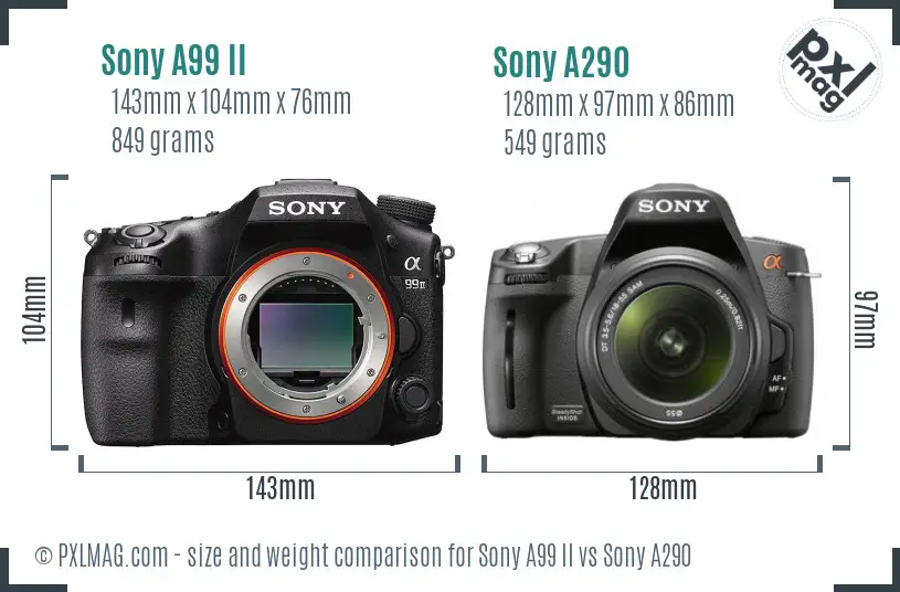 Sony A99 II vs Sony A290 size comparison