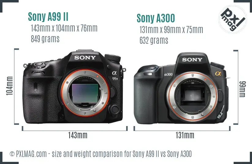 Sony A99 II vs Sony A300 size comparison