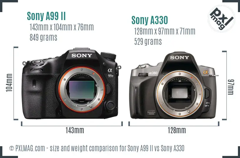 Sony A99 II vs Sony A330 size comparison