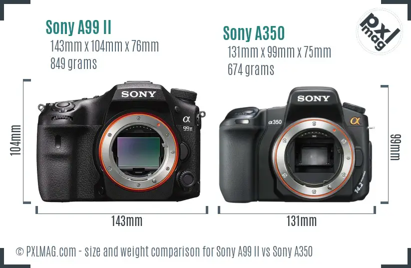 Sony A99 II vs Sony A350 size comparison