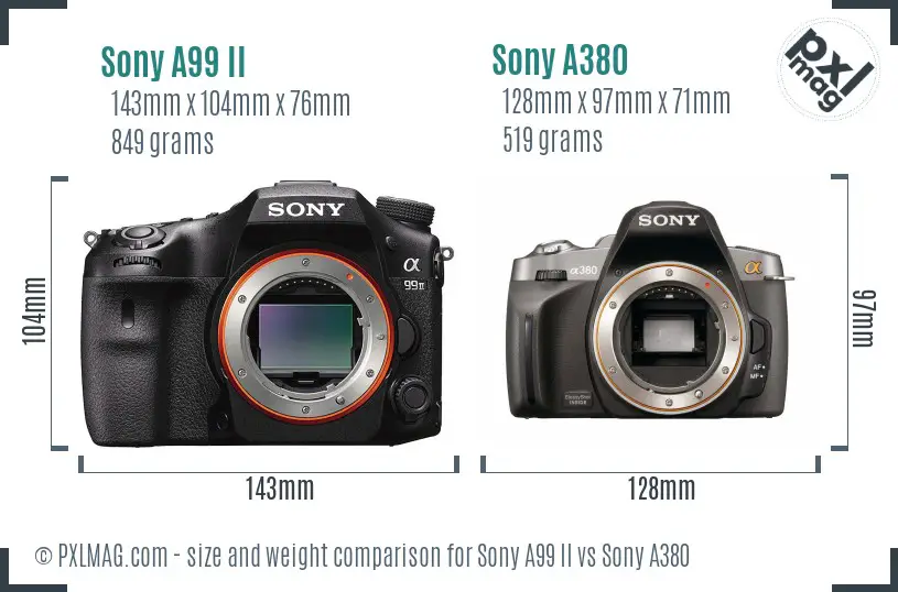 Sony A99 II vs Sony A380 size comparison