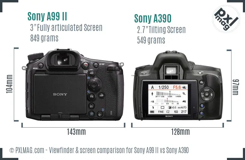 Sony A99 II vs Sony A390 Screen and Viewfinder comparison