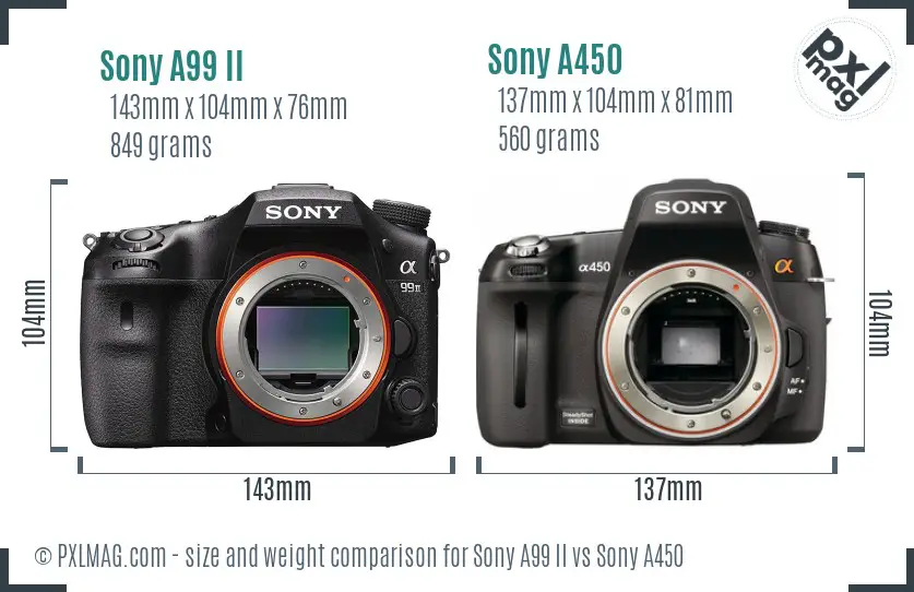 Sony A99 II vs Sony A450 size comparison