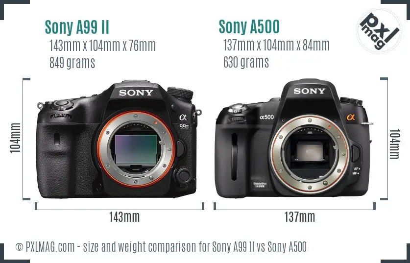Sony A99 II vs Sony A500 size comparison