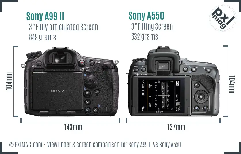 Sony A99 II vs Sony A550 Screen and Viewfinder comparison