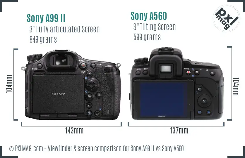 Sony A99 II vs Sony A560 Screen and Viewfinder comparison