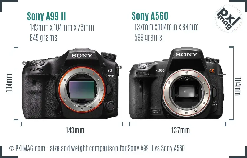 Sony A99 II vs Sony A560 size comparison