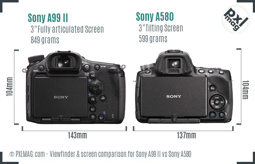 Sony A99 II vs Sony A580 Screen and Viewfinder comparison