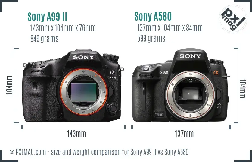 Sony A99 II vs Sony A580 size comparison