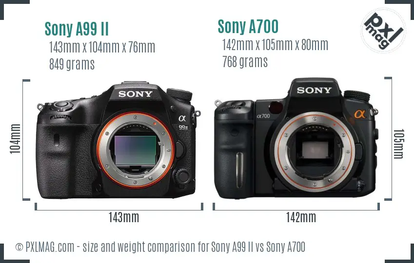 Sony A99 II vs Sony A700 size comparison