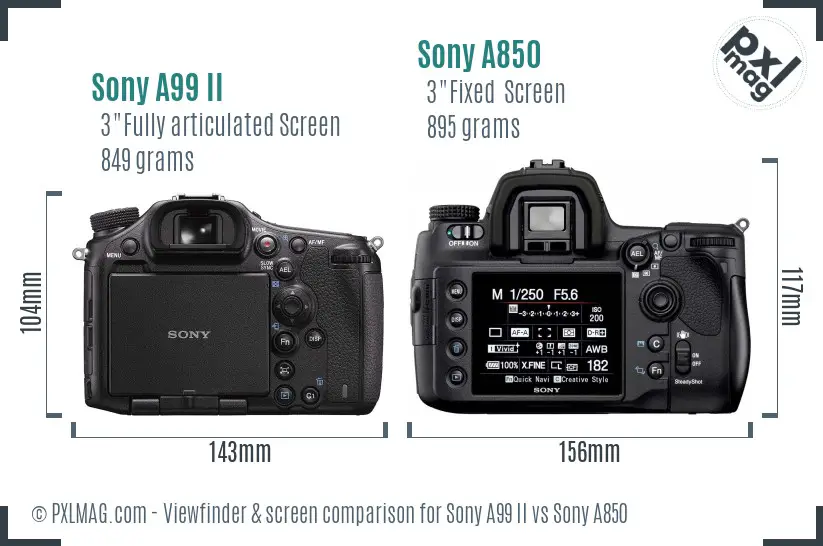 Sony A99 II vs Sony A850 Screen and Viewfinder comparison