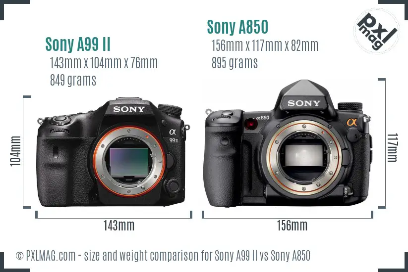 Sony A99 II vs Sony A850 size comparison