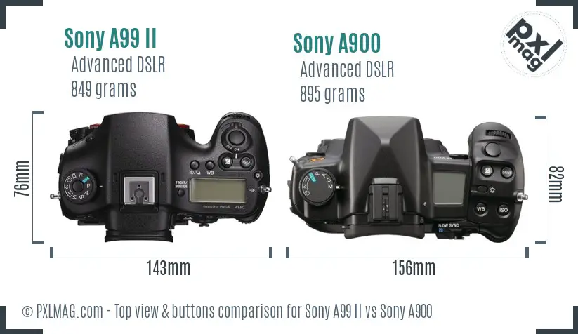 Sony A99 II vs Sony A900 top view buttons comparison