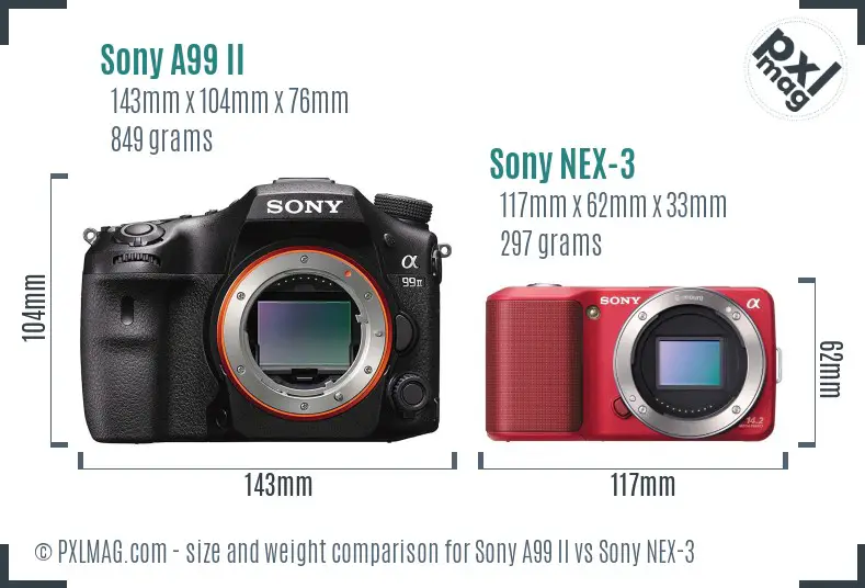 Sony A99 II vs Sony NEX-3 size comparison