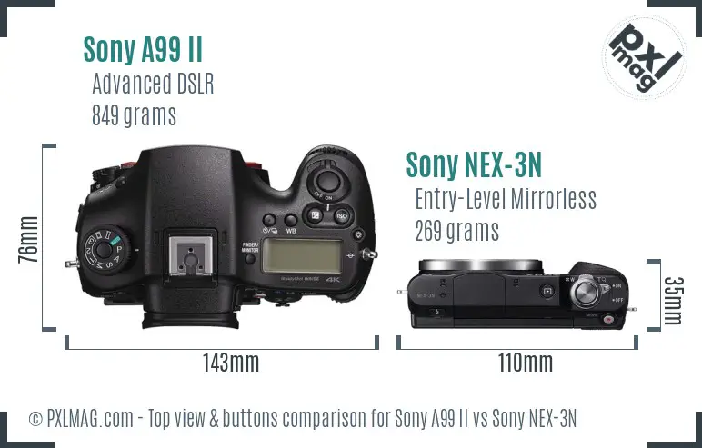 Sony A99 II vs Sony NEX-3N top view buttons comparison