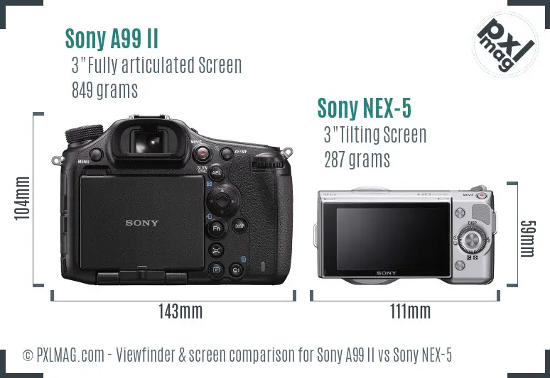 Sony A99 II vs Sony NEX-5 Screen and Viewfinder comparison