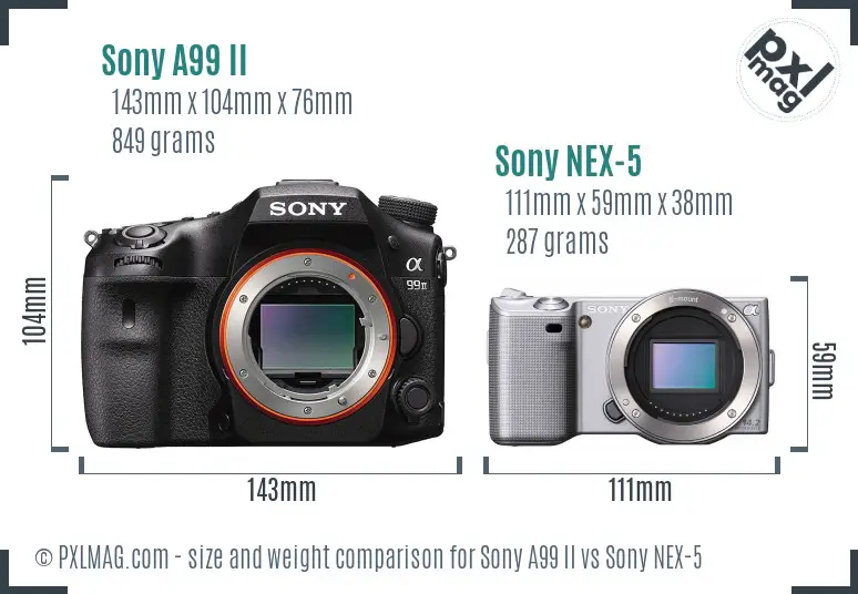 Sony A99 II vs Sony NEX-5 size comparison