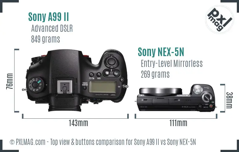 Sony A99 II vs Sony NEX-5N top view buttons comparison