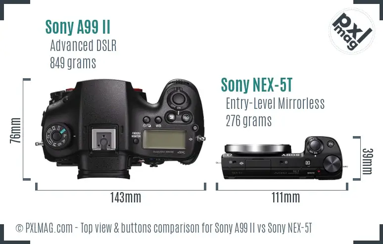 Sony A99 II vs Sony NEX-5T top view buttons comparison