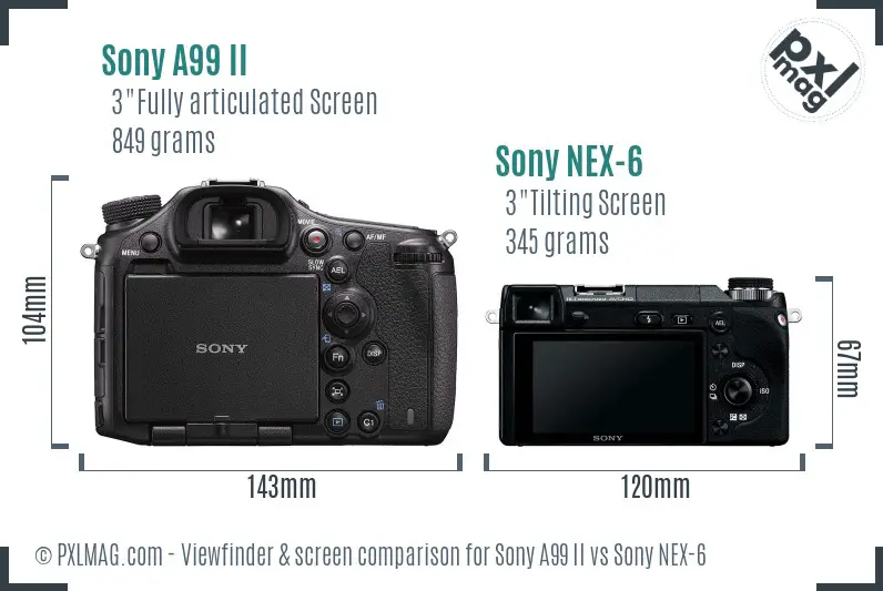 Sony A99 II vs Sony NEX-6 Screen and Viewfinder comparison