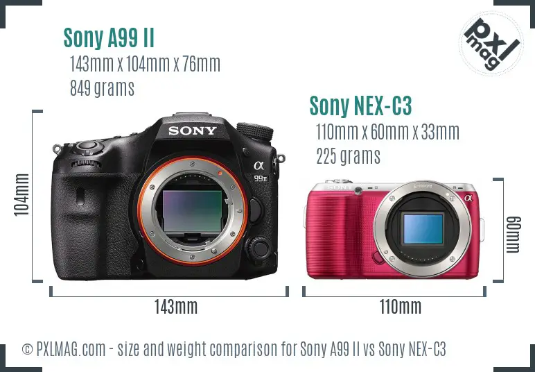 Sony A99 II vs Sony NEX-C3 size comparison