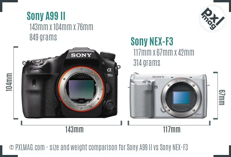 Sony A99 II vs Sony NEX-F3 size comparison