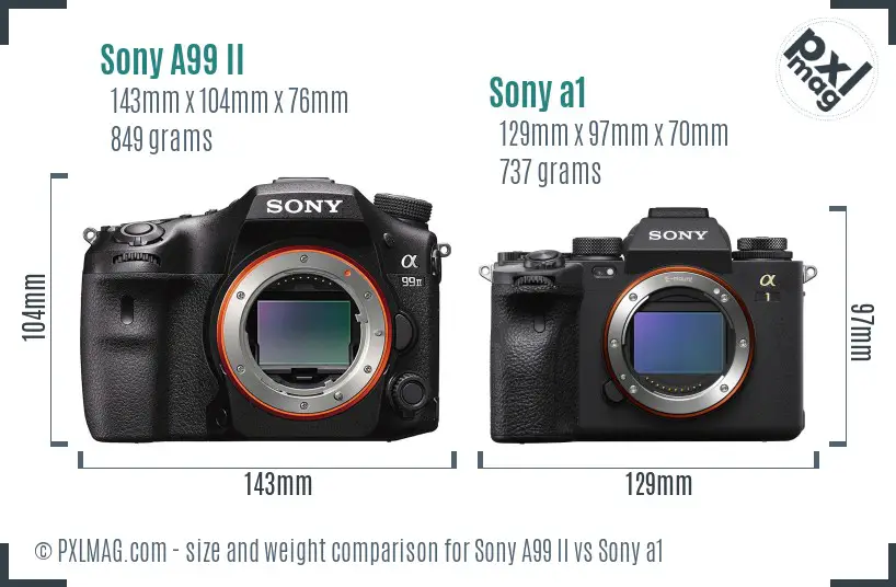 Sony A99 II vs Sony a1 size comparison