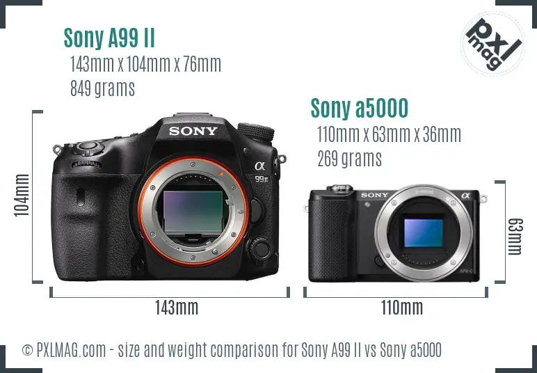 Sony A99 II vs Sony a5000 size comparison