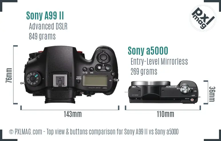 Sony A99 II vs Sony a5000 top view buttons comparison