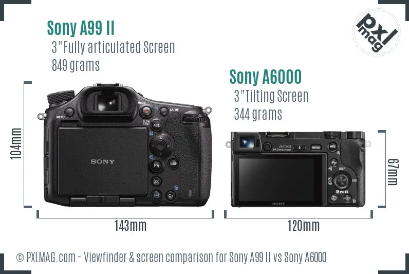 Sony A99 II vs Sony A6000 Screen and Viewfinder comparison Sony A99 II vs Sony A6000 Screen and Viewfinder comparison
