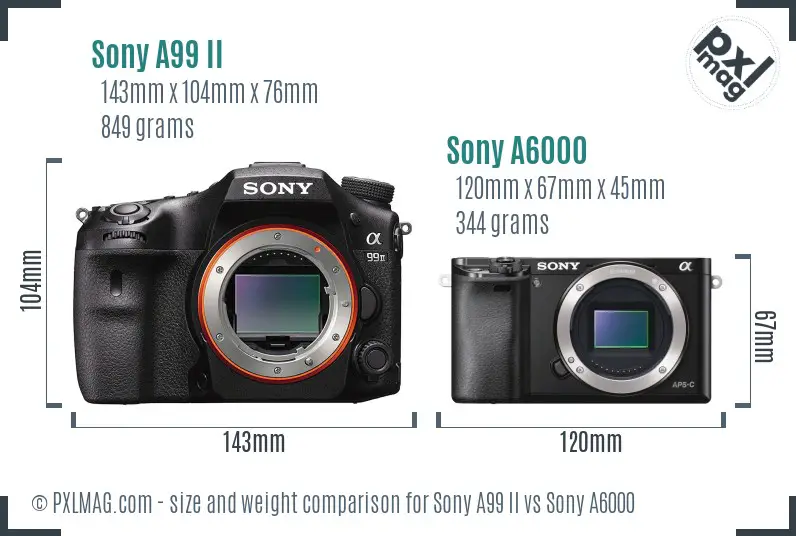 Sony A99 II vs Sony A6000 size comparison Sony A99 II vs Sony A6000 size comparison