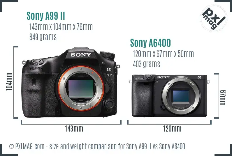 Sony A99 II vs Sony A6400 size comparison