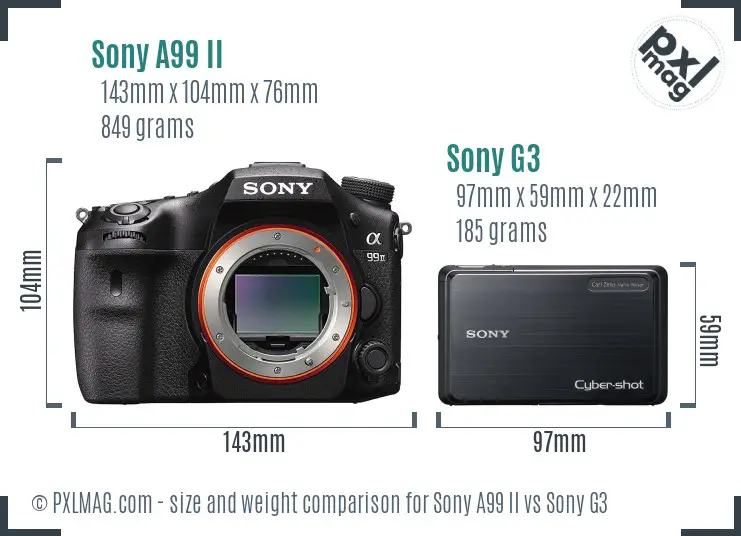Sony A99 II vs Sony G3 size comparison