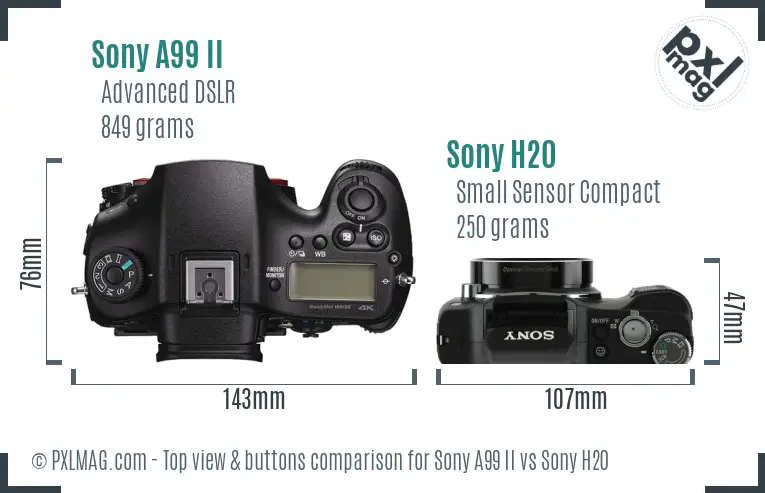 Sony A99 II vs Sony H20 top view buttons comparison