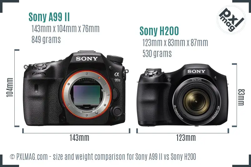 Sony A99 II vs Sony H200 size comparison
