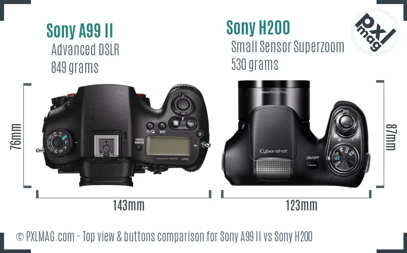 Sony A99 II vs Sony H200 top view buttons comparison