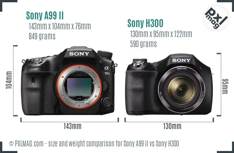 Sony A99 II vs Sony H300 size comparison