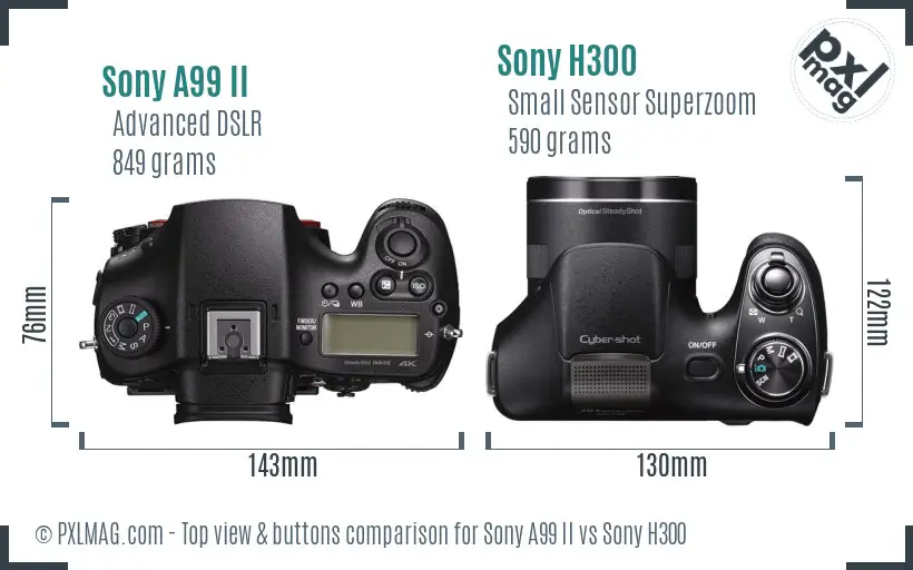 Sony A99 II vs Sony H300 top view buttons comparison
