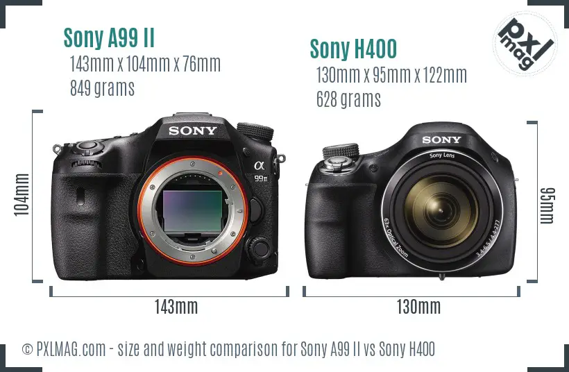 Sony A99 II vs Sony H400 size comparison