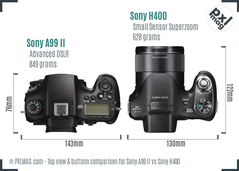 Sony A99 II vs Sony H400 top view buttons comparison