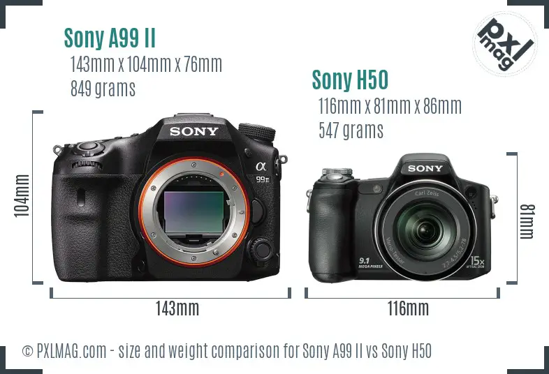 Sony A99 II vs Sony H50 size comparison
