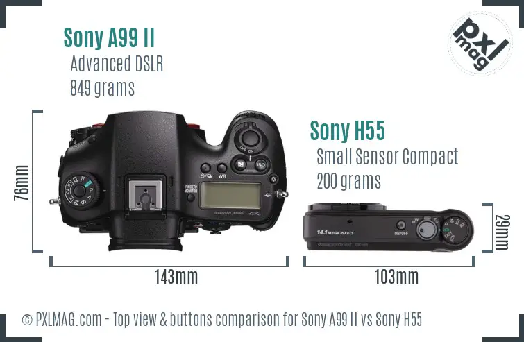 Sony A99 II vs Sony H55 top view buttons comparison