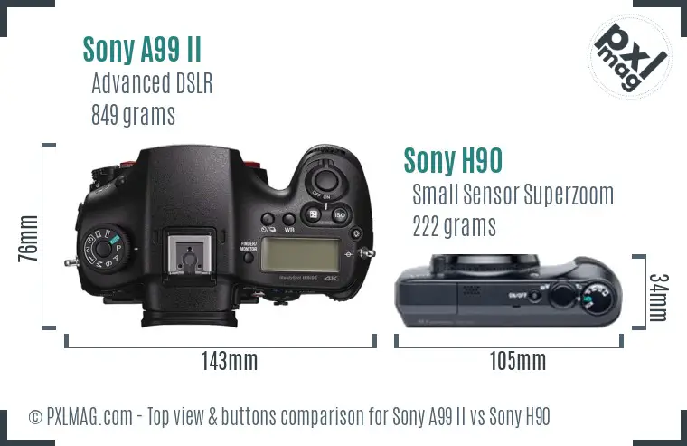 Sony A99 II vs Sony H90 top view buttons comparison