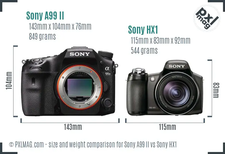 Sony A99 II vs Sony HX1 size comparison