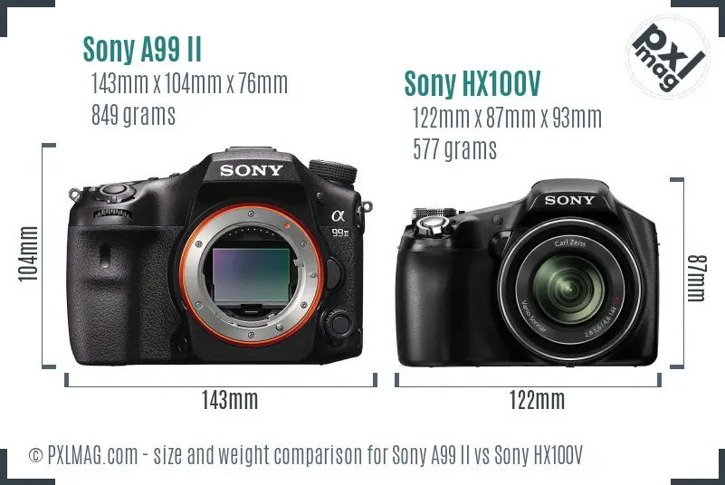 Sony A99 II vs Sony HX100V size comparison