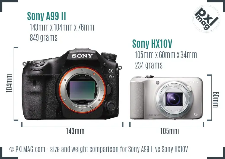 Sony A99 II vs Sony HX10V size comparison