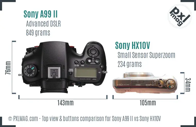 Sony A99 II vs Sony HX10V top view buttons comparison