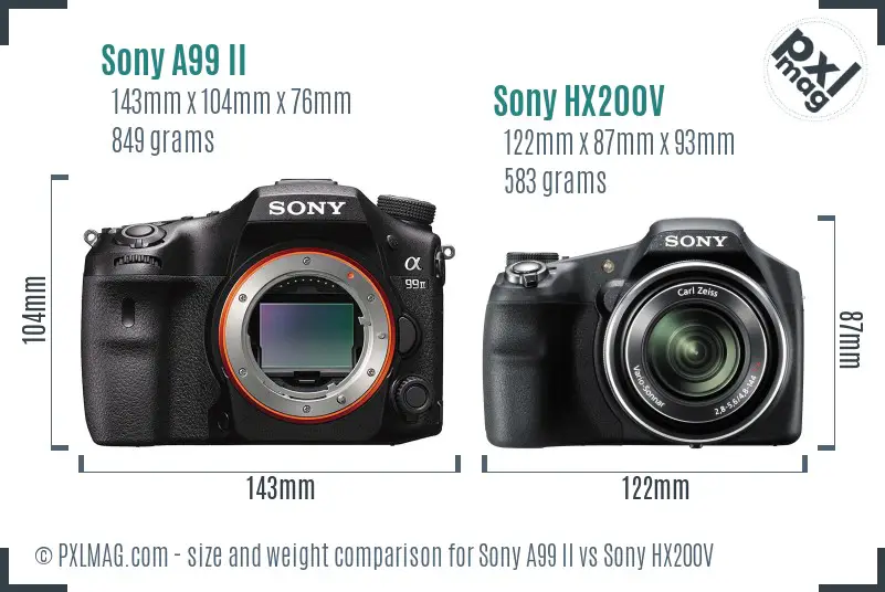 Sony A99 II vs Sony HX200V size comparison